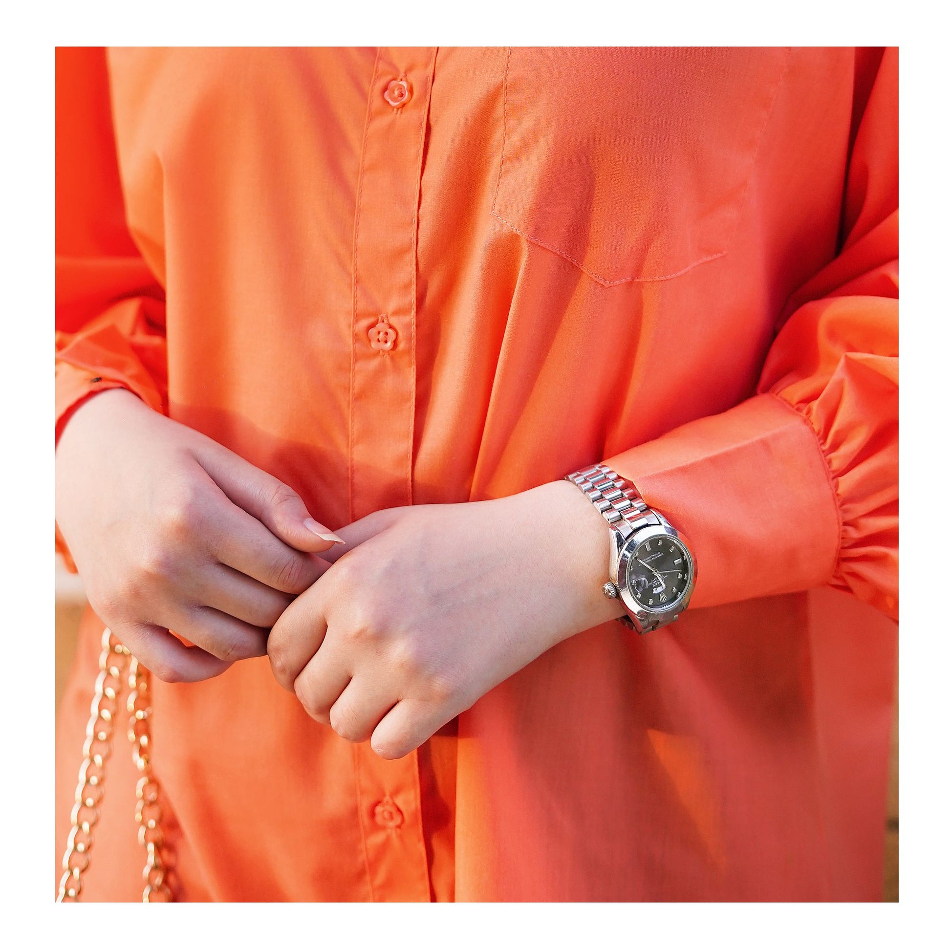 Basix Ladies Western Classic Orange Shirt, LWS-23