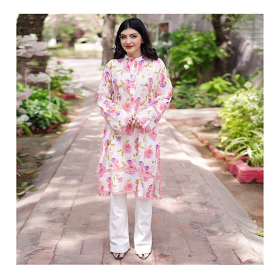Basix Lawn Pink n Purple Flora Fancy Net Laces Shirt, LS-505