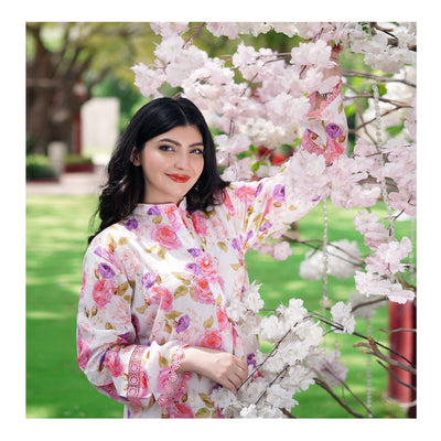 Basix Lawn Pink n Purple Flora Fancy Net Laces Shirt, LS-505