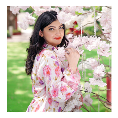 Basix Lawn Pink n Purple Flora Fancy Net Laces Shirt, LS-505