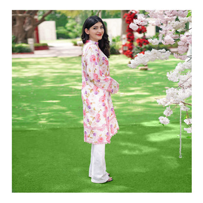 Basix Lawn Pink n Purple Flora Fancy Net Laces Shirt, LS-505