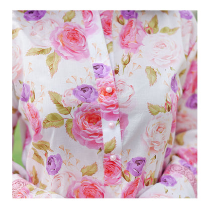 Basix Lawn Pink n Purple Flora Fancy Net Laces Shirt, LS-505