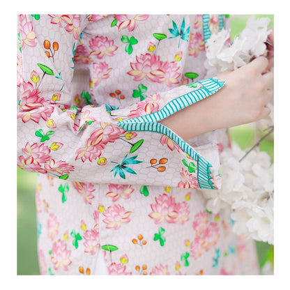 Basix Pink Floral With Green Border Cambric Fancy Shirt, CAS-509