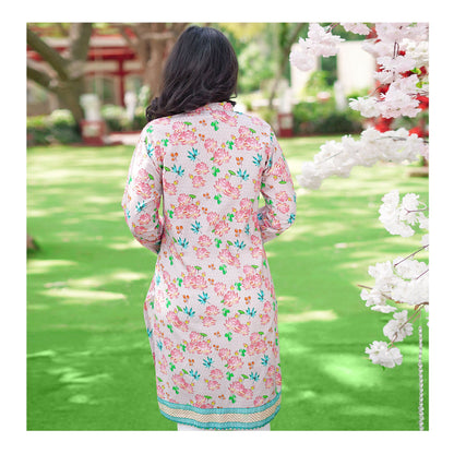 Basix Pink Floral With Green Border Cambric Fancy Shirt, CAS-509