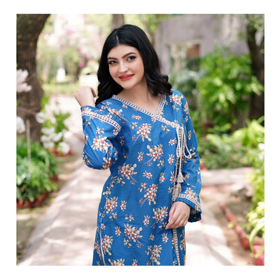 Basix Angrakha Long Cambric Shirt With Tassle & Lace, CAS-510