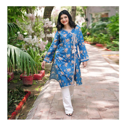 Basix Angrakha Long Cambric Shirt With Tassle & Lace, CAS-510