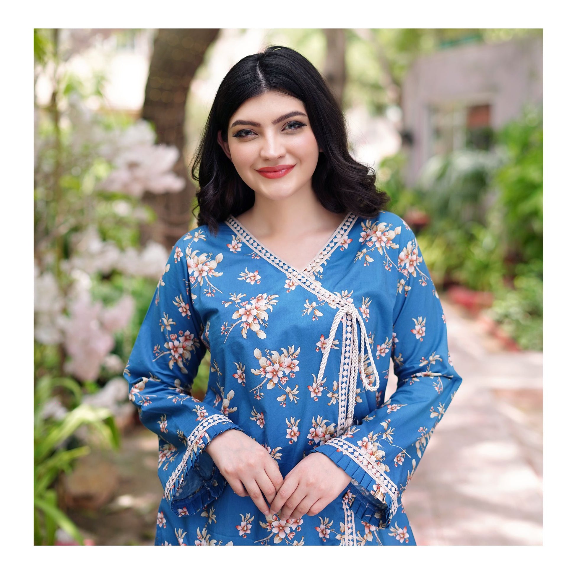 Basix Angrakha Long Cambric Shirt With Tassle & Lace, CAS-510