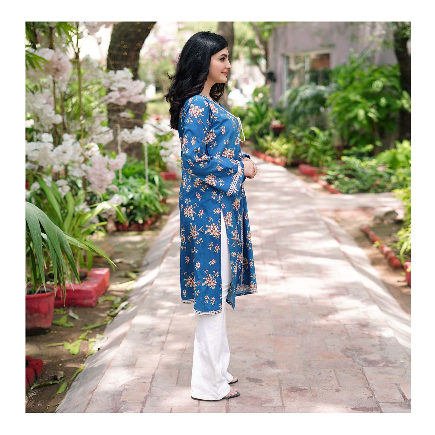Basix Angrakha Long Cambric Shirt With Tassle & Lace, CAS-510