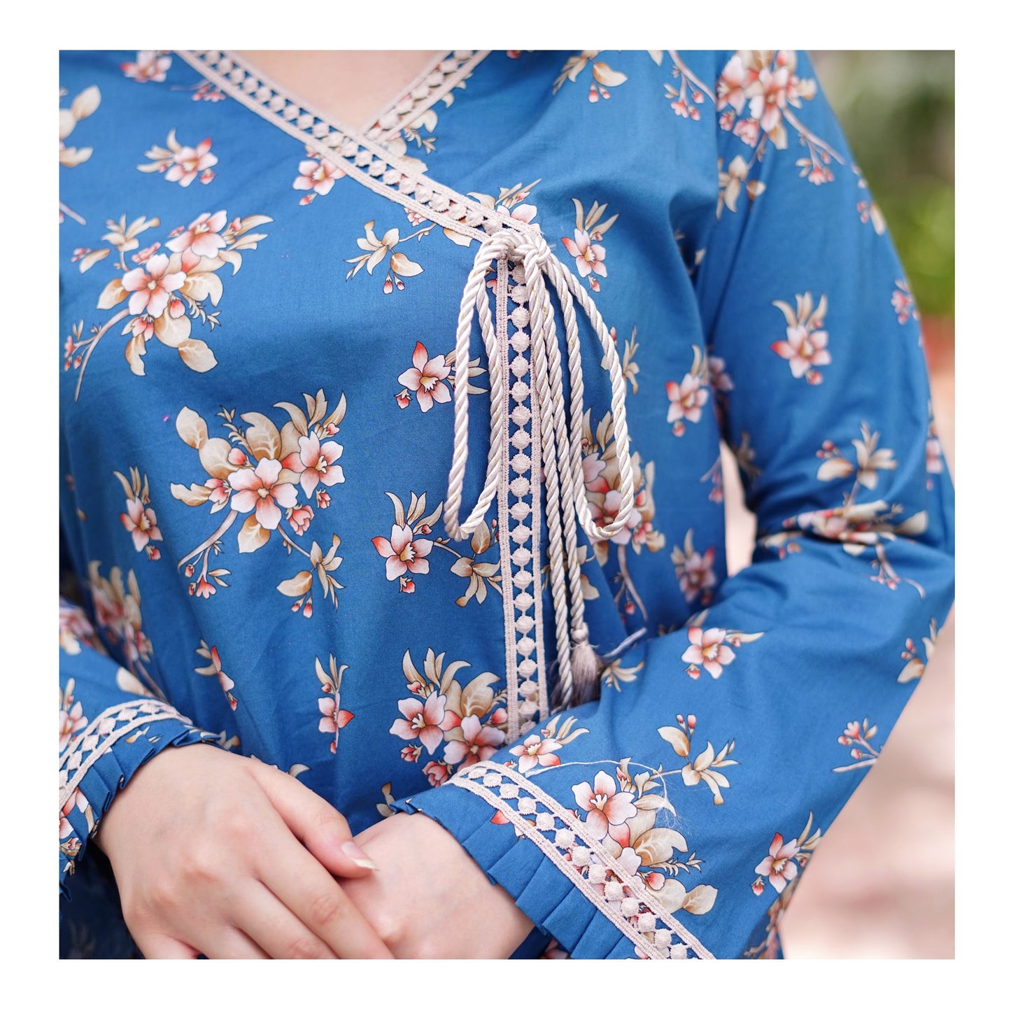 Basix Angrakha Long Cambric Shirt With Tassle & Lace, CAS-510