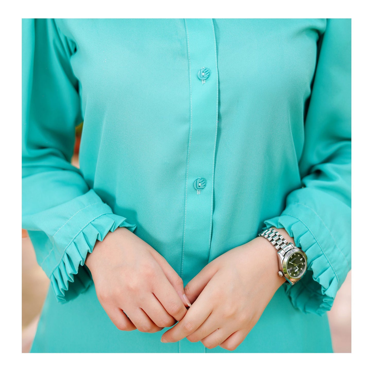 Basix Women's Aqua Co-ord Set Dress, Frill Cuff & Bell Bottom Trouser, CORD-101