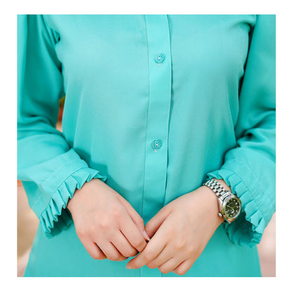 Basix Women's Aqua Co-ord Set Dress, Frill Cuff & Bell Bottom Trouser, CORD-101
