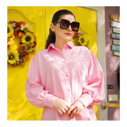 Basix Ladies Textured Fabric Pink Western Shirt, LWS-25