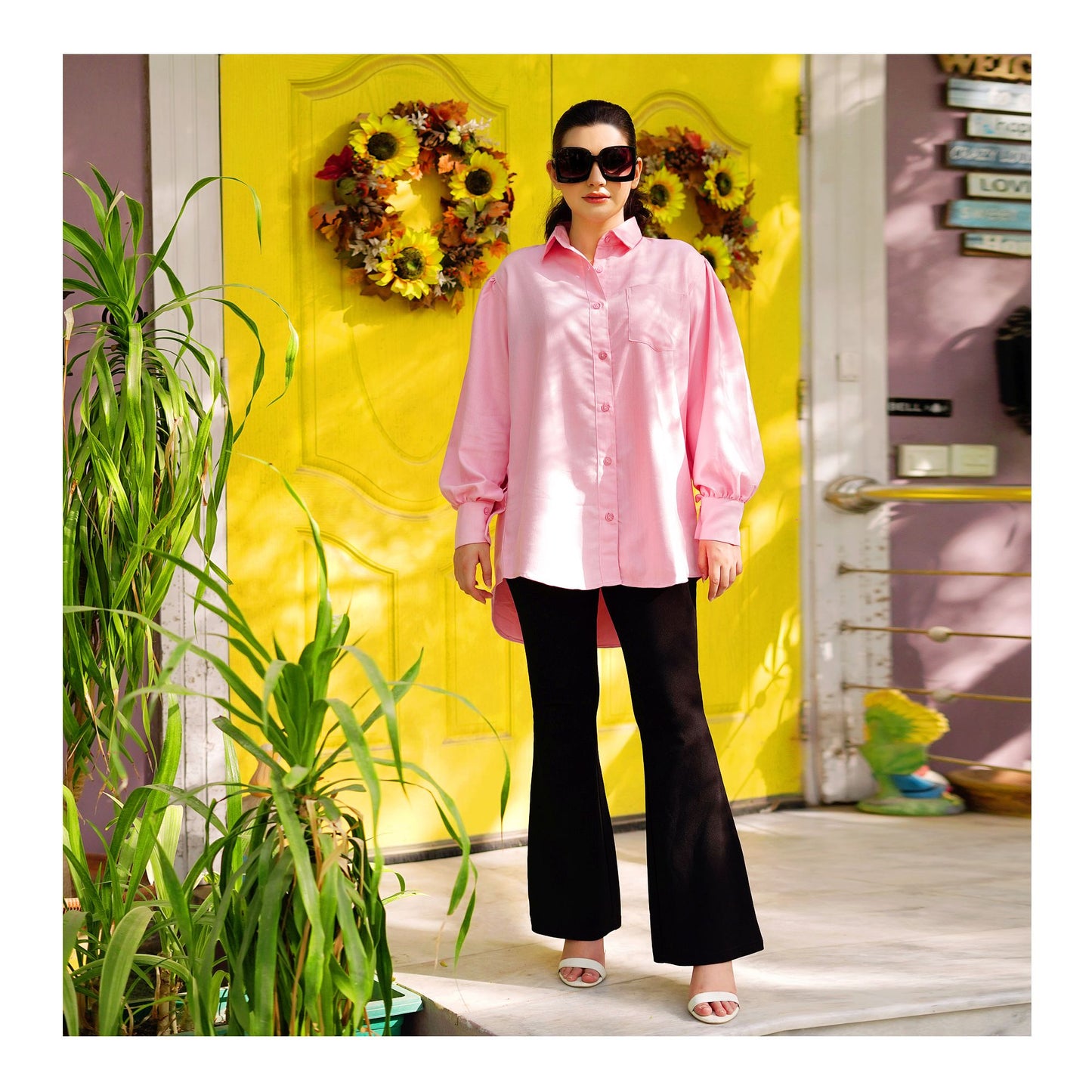 Basix Ladies Textured Fabric Pink Western Shirt, LWS-25