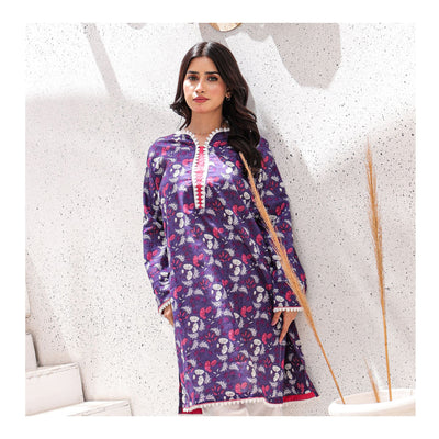 Basix Womens Purple & White Lace Embellished Lawn Shirt  EW-105