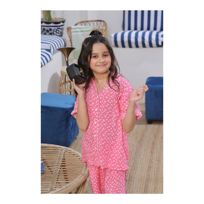 Basix Girls Pink & White Floral Night Suit  GRL-162