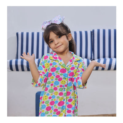 Basix Girls Smiley Emojis Short Sleeves Night Suit  Multi  GRL-168