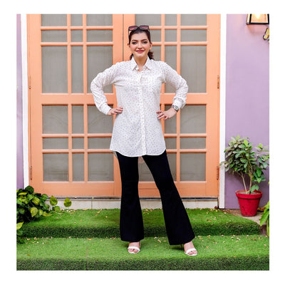 Basix Women's Polka Dots Western Shirt  Brilliant White With Black Miniature  LWS-28