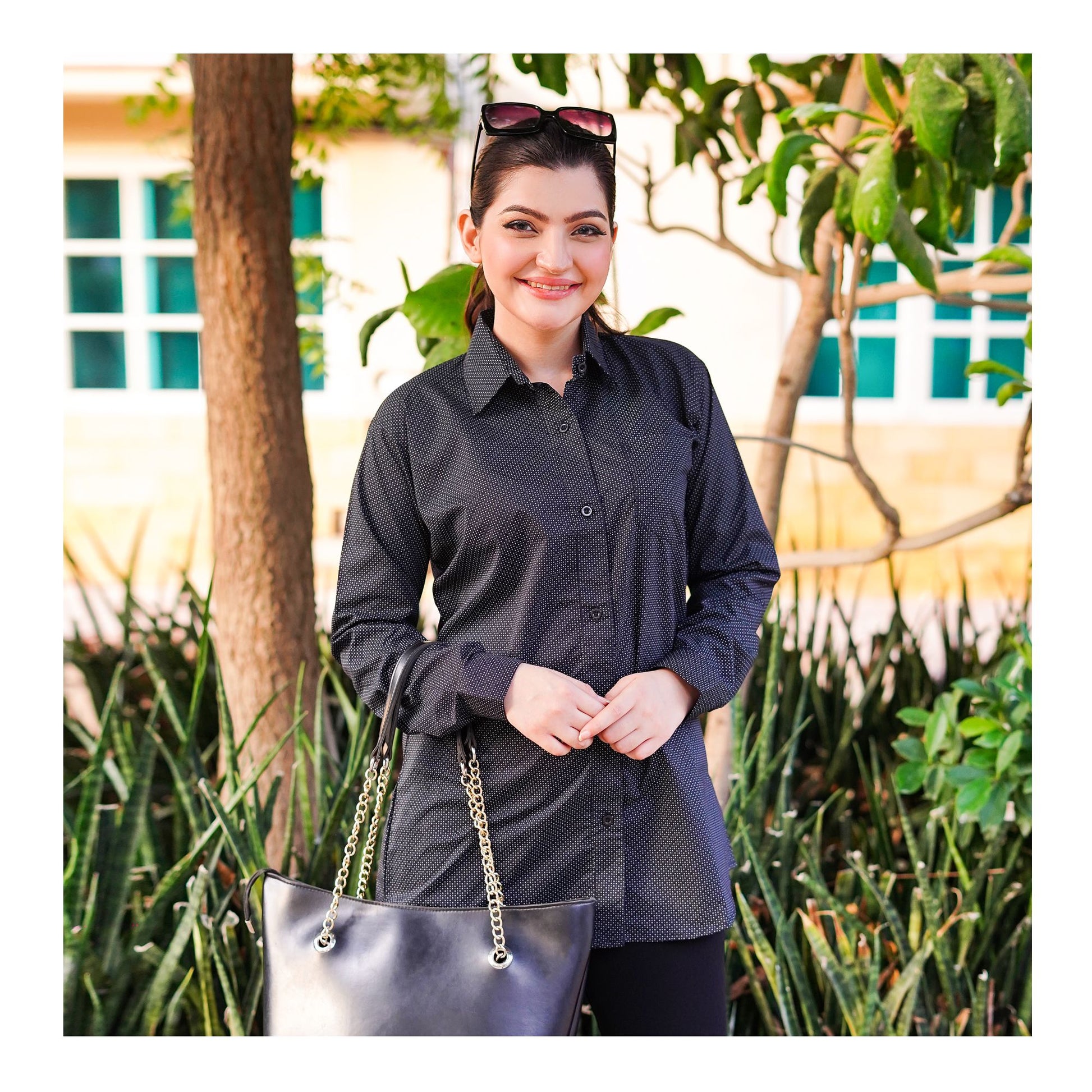 Basix Women's Galaxy Blended Cotton Western Shirt, Midnight Black, LWS-29