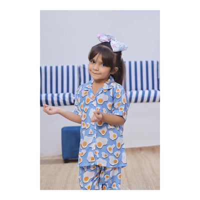 Basix Girls Egg Yolk Shorts Sleeves Night Suit  White  GRL-172