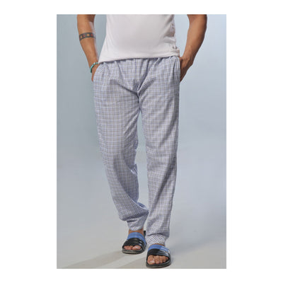 Basix Men's Cotton Checked Trouser  Blue & White  MT-916