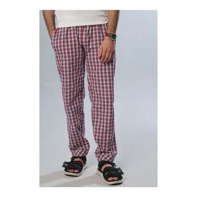 Basix Men's Cotton Checked Trouser  Burgundy  Black & White  MT-917