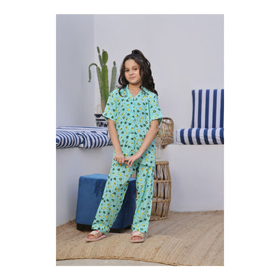 Basix Girls Sweat Heart Short Sleeves Night Suit, Sea Green, GRL-173