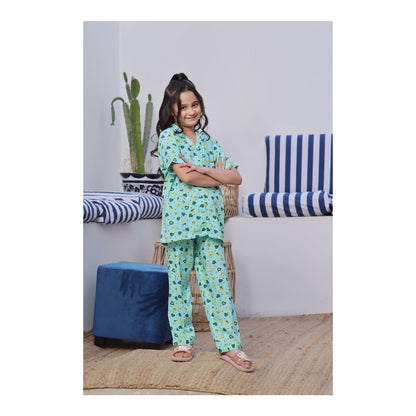 Basix Girls Sweat Heart Short Sleeves Night Suit, Sea Green, GRL-173