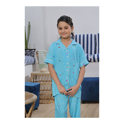 Basix Girls Sweat Heart Short Sleeves Night Suit  Sea Turquoise  GRL-174