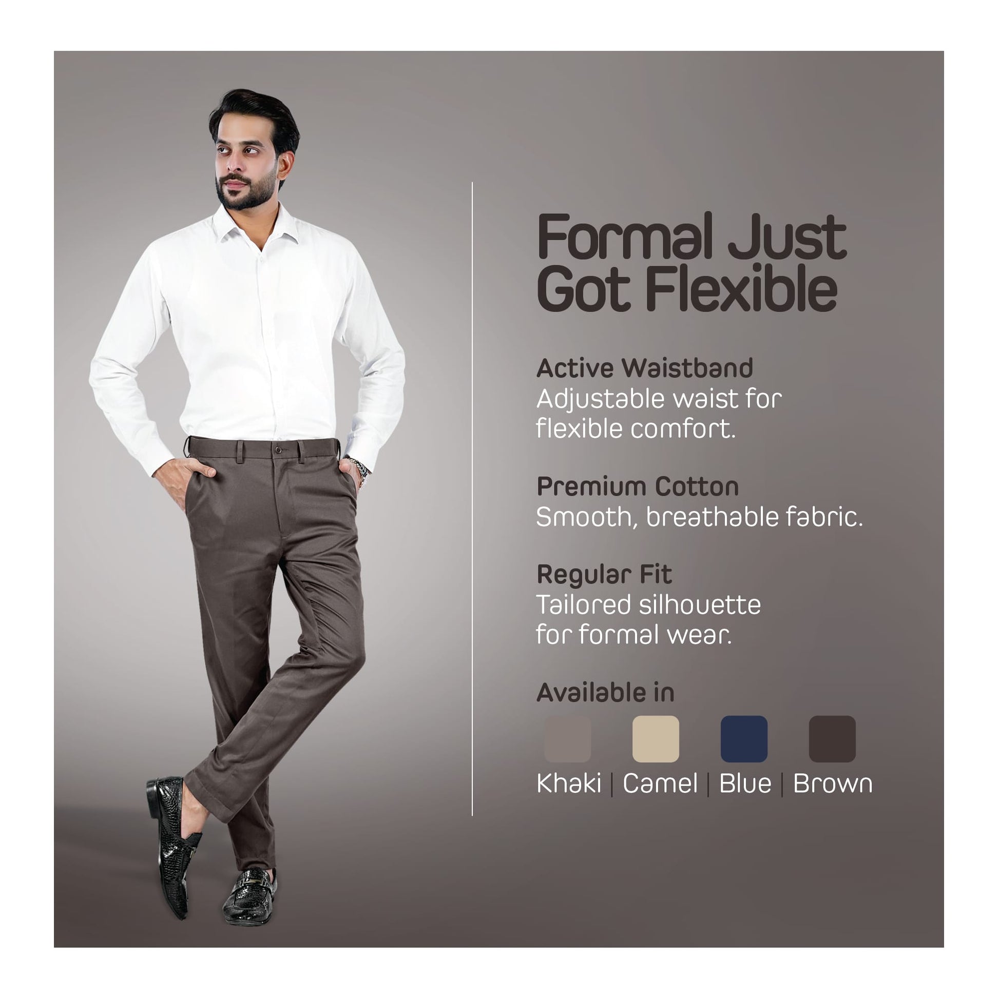 Basix Regular Fit Cotton Formal Dress Pant, Brown