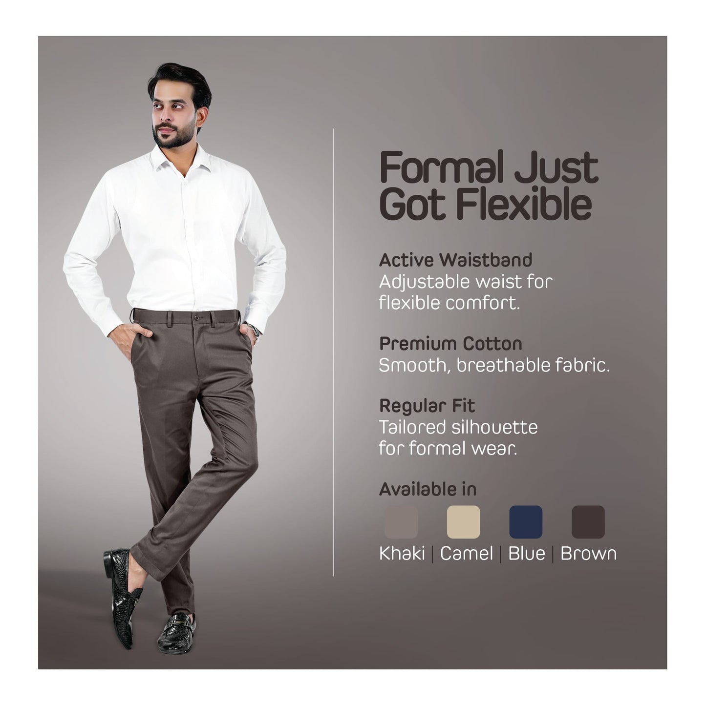 Basix Regular Fit Cotton Formal Dress Pant  Brown