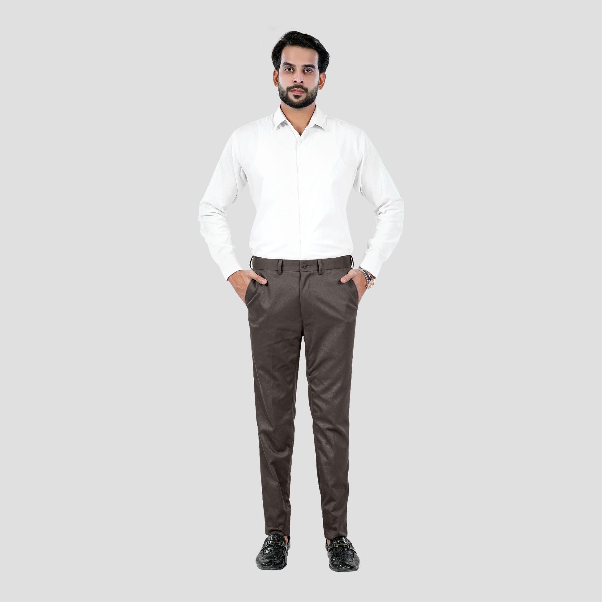 Basix Regular Fit Cotton Formal Dress Pant, Brown