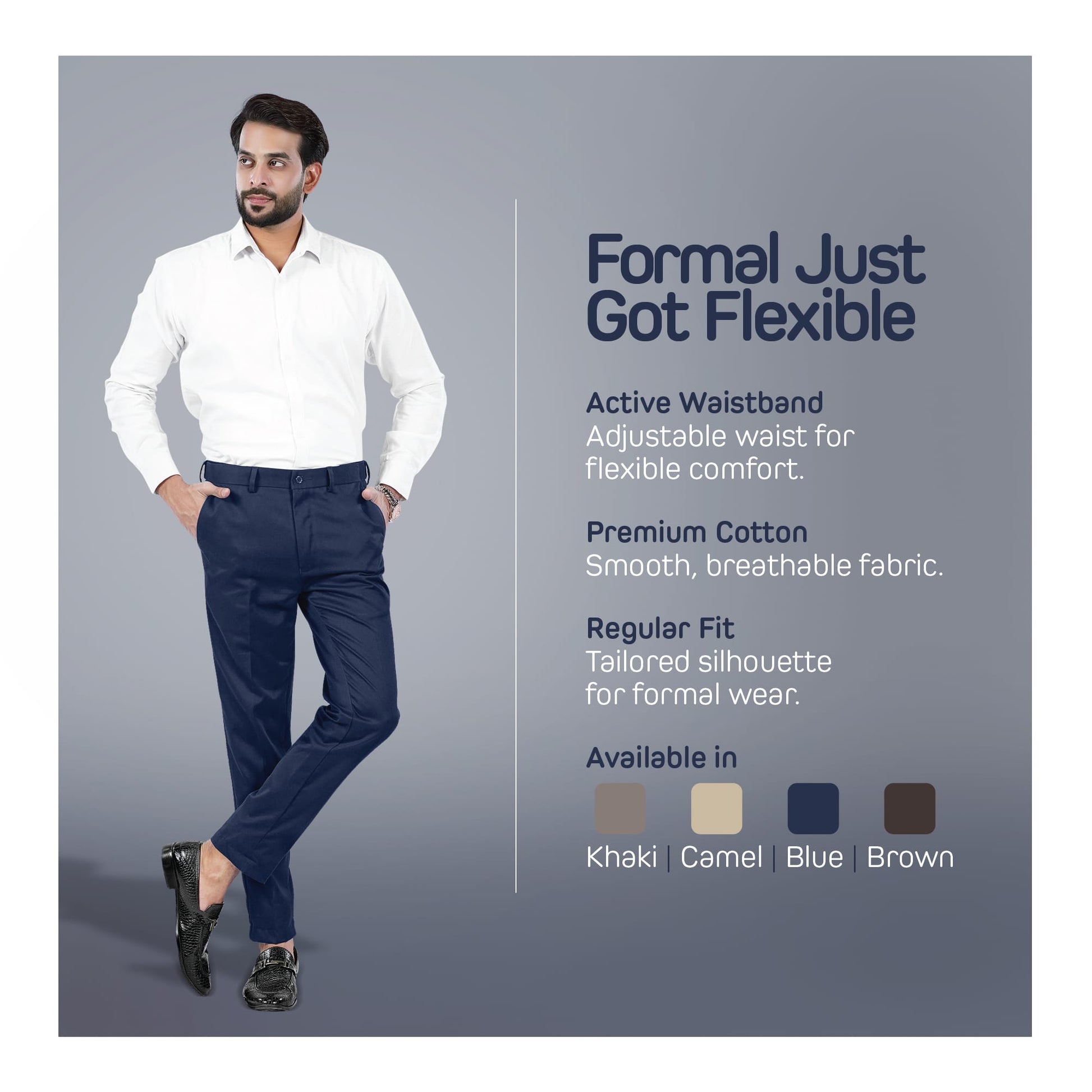 Basix Regular Fit Cotton Formal Dress Pant, Blue