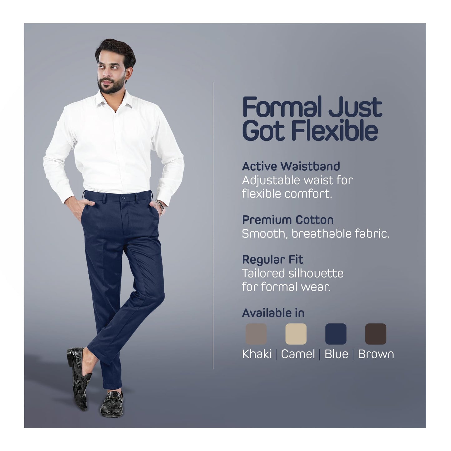 Basix Regular Fit Cotton Formal Dress Pant  Blue