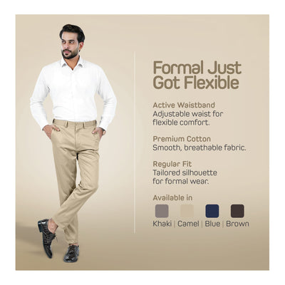 Basix Regular Fit Cotton Formal Dress Pant, Khaki