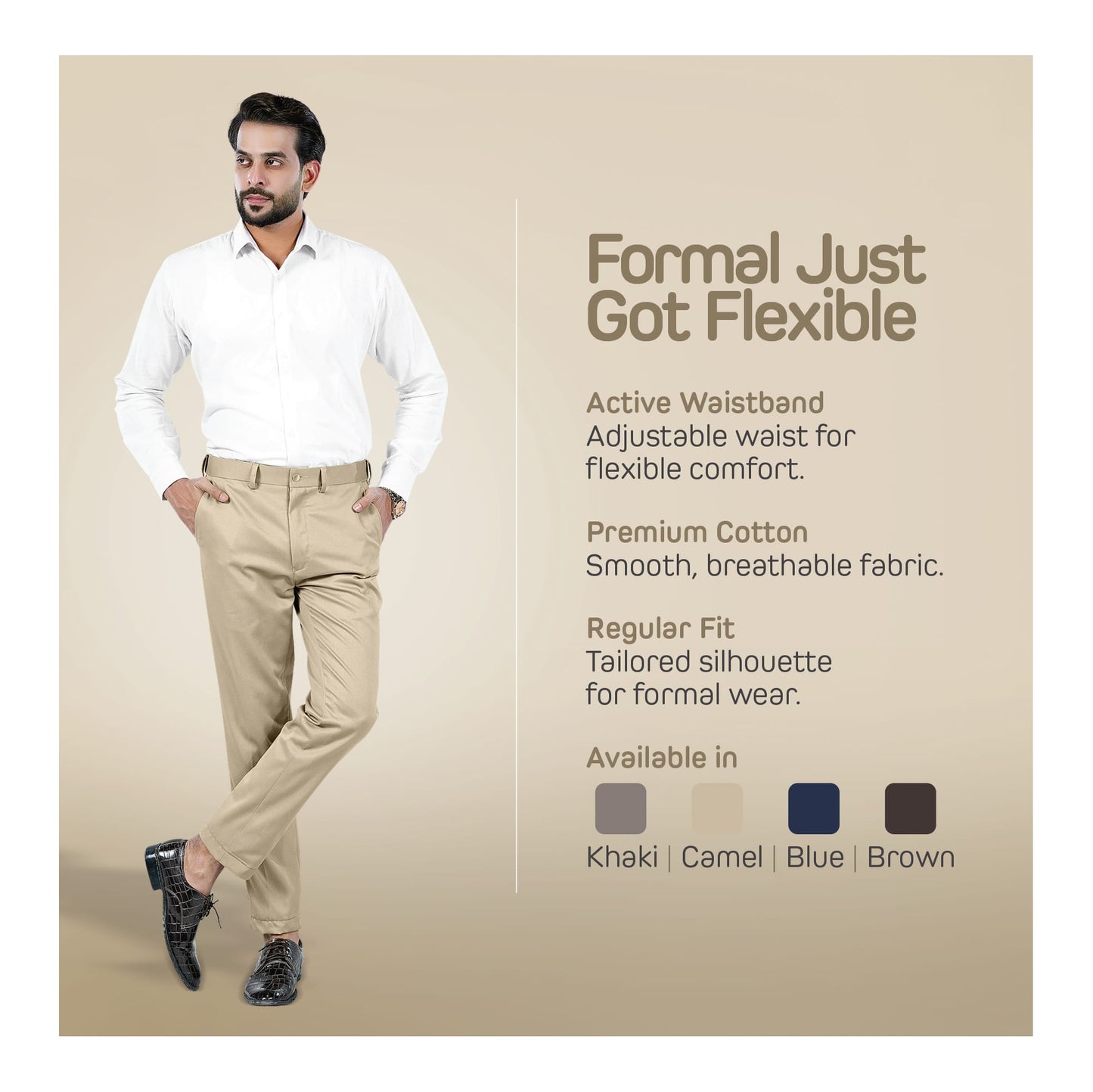 Basix Regular Fit Cotton Formal Dress Pant  Khaki