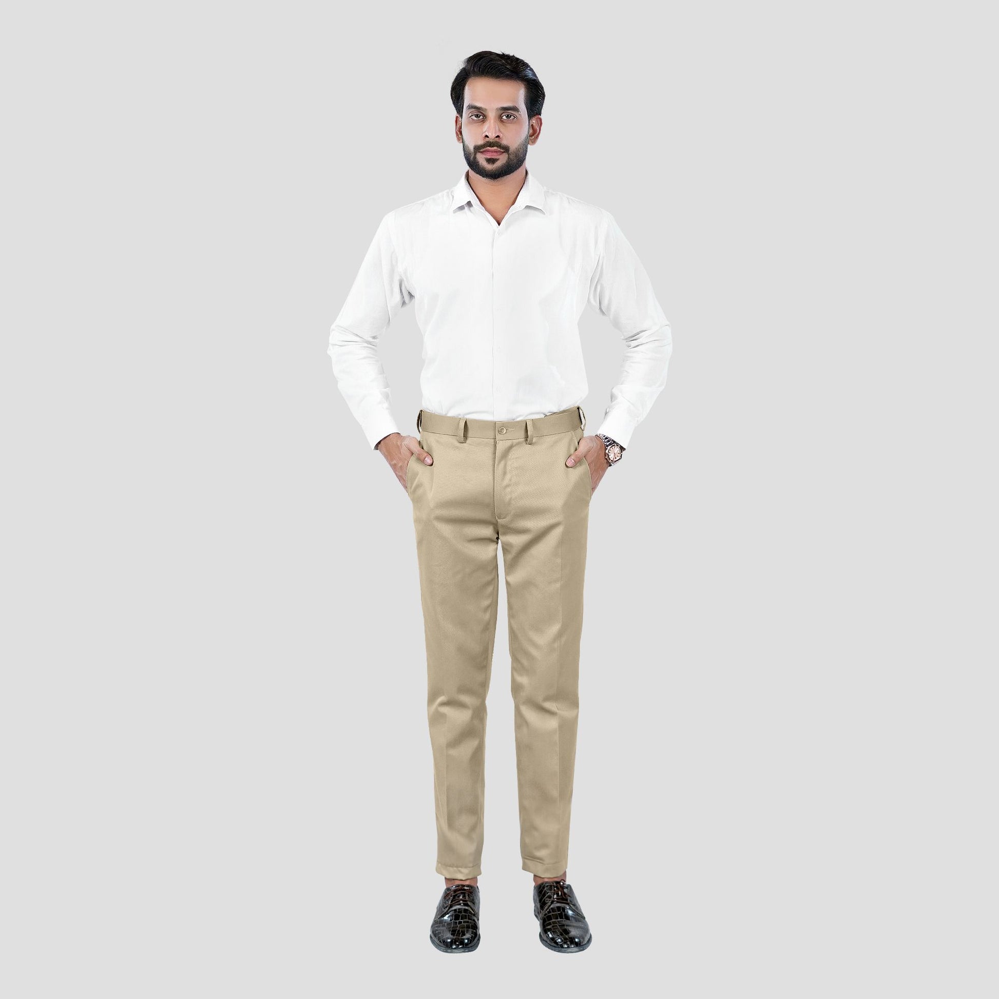 Basix Regular Fit Cotton Formal Dress Pant, Khaki
