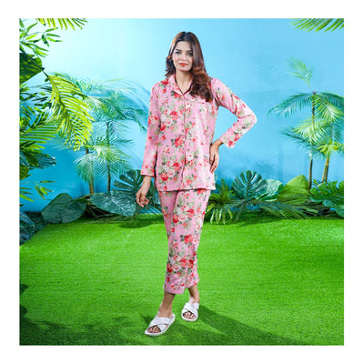 Basix Women's Digital Crepe Floral Loungewear Dress  2-Piece Set  Rose Pink  LW-644