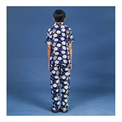 Basix Boys Vintage Clock Night Suit, Navy Blue, BYS-254