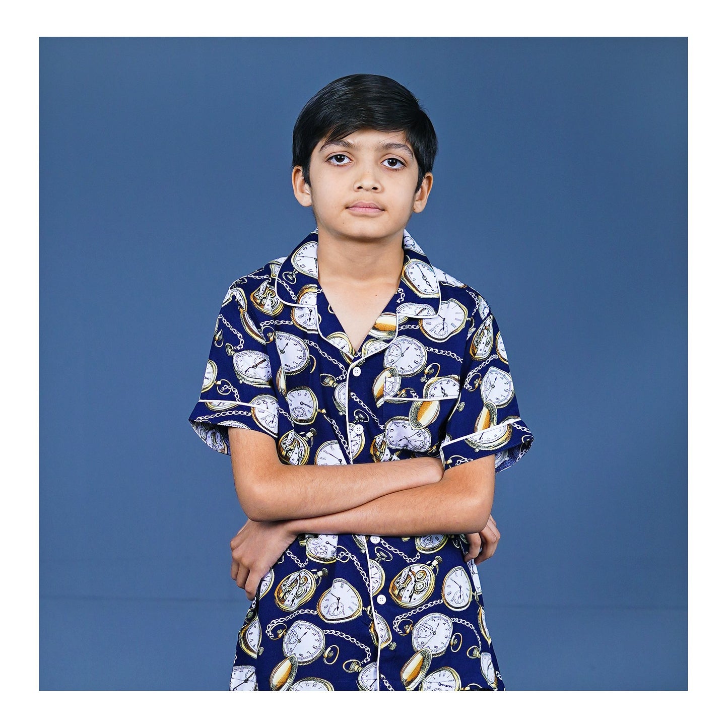 Basix Boys Vintage Clock Night Suit, Navy Blue, BYS-254