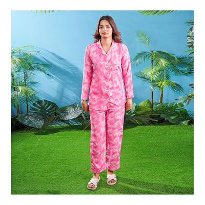 Basix Women's���s Tie & Die Digital Crepe Loungewear Dress, 2-Piece Pajamas Set, Pink & White, LW-651