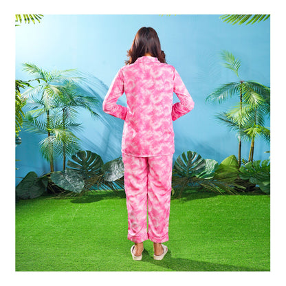 Basix Women's���s Tie & Die Digital Crepe Loungewear Dress, 2-Piece Pajamas Set, Pink & White, LW-651