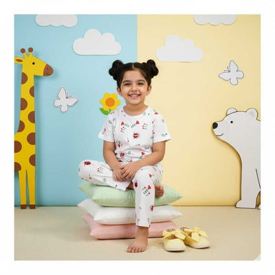 Basix Girls Night Suit, Crew Neck T-Shirt & Trouser, 6049-6050