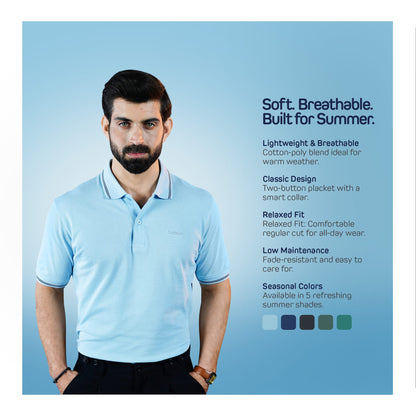 Basix Men's Cotton Polo T-Shirt, Sky Blue