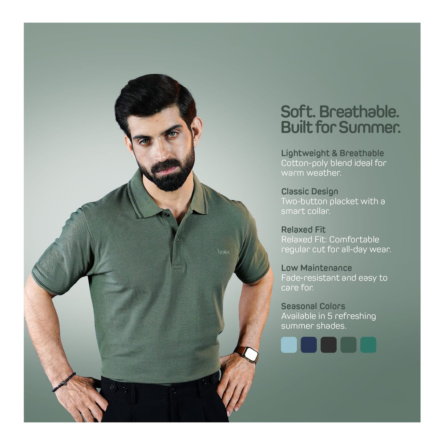 Basix Men's Cotton Polo T-Shirt  Hunter Green