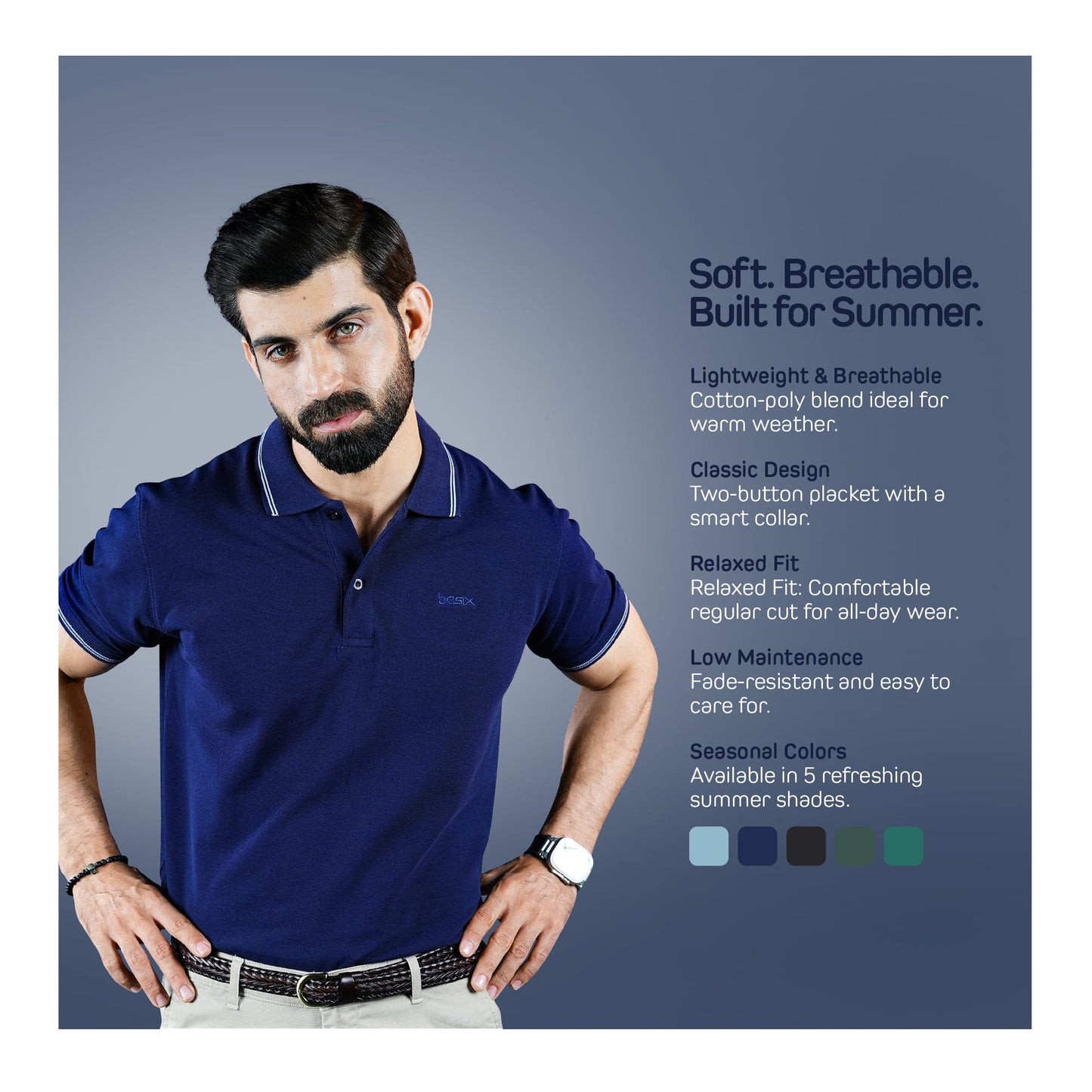 Basix Men's Cotton Polo T-Shirt  Navy Blue