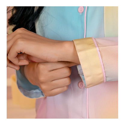 Basix Women's Digital Crepe Loungewear Set, Pink, Turquoise & Lemon, LW-652