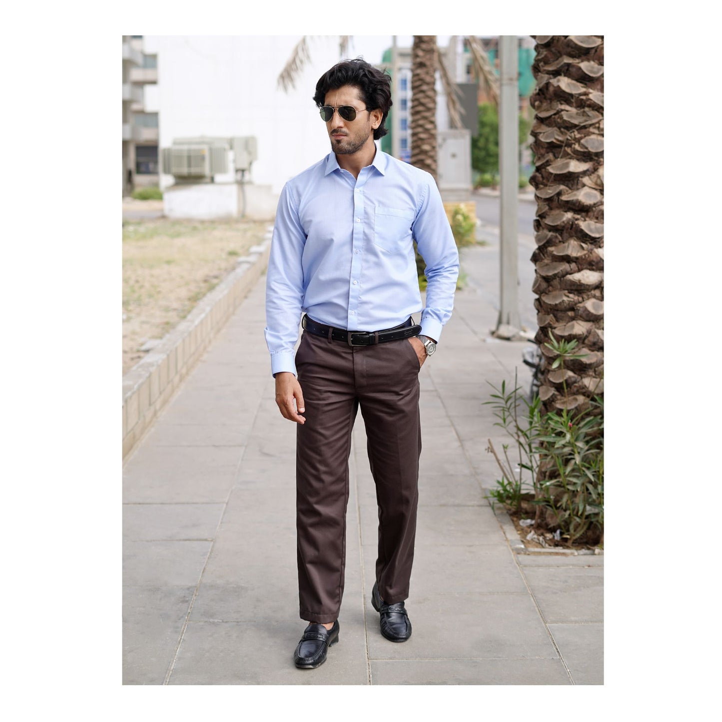 Basix Men's Textured Fabric Shirt, Sky Blue, MFS-111