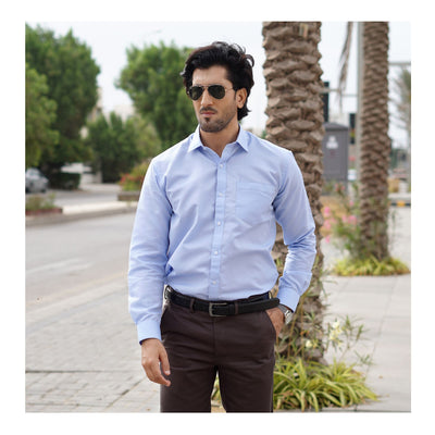 Basix Men's Textured Fabric Shirt, Sky Blue, MFS-111