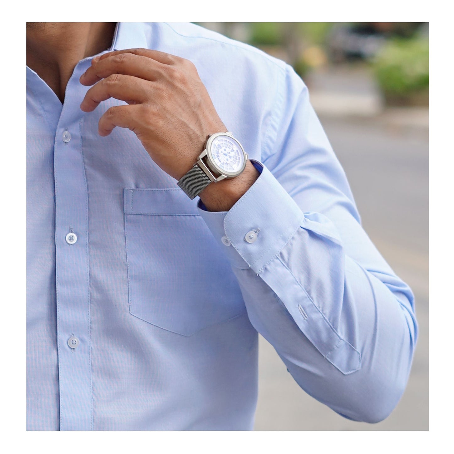 Basix Men's Textured Fabric Shirt, Sky Blue, MFS-111