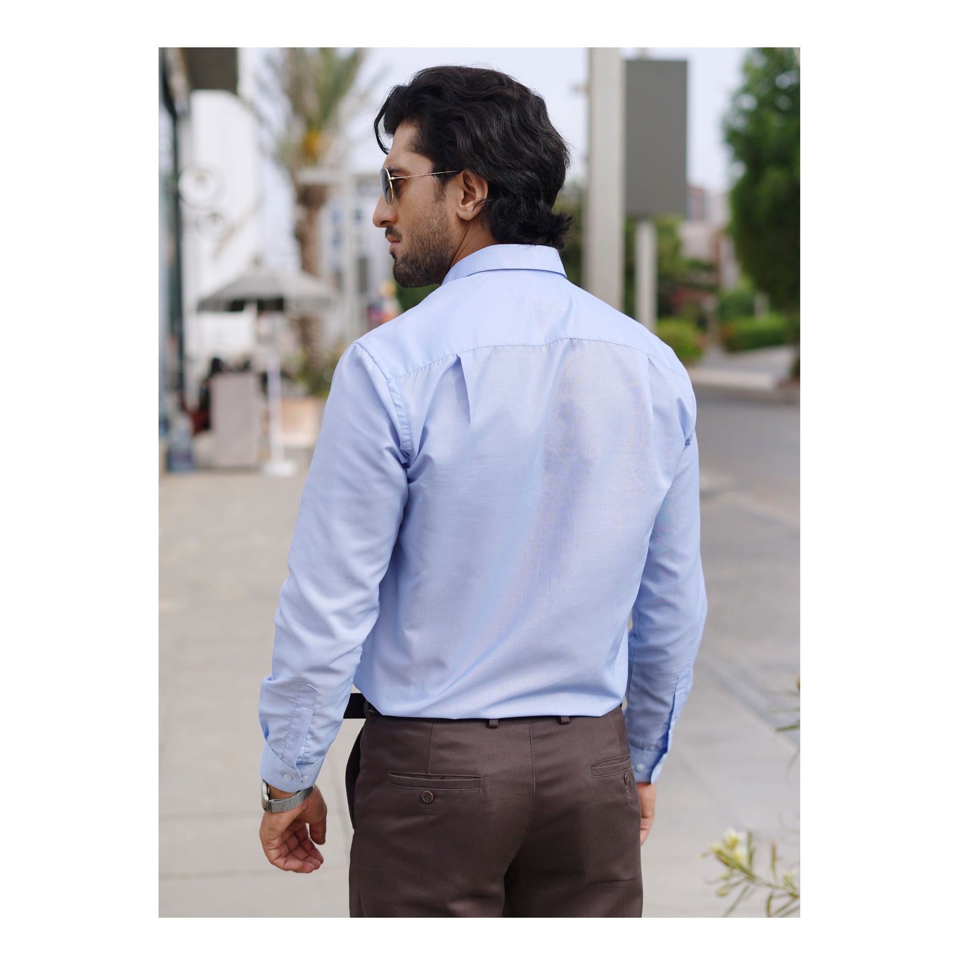 Basix Men's Textured Fabric Shirt, Sky Blue, MFS-111